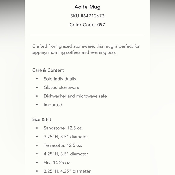 New Anthropologie Aoife set of 2 Mugs, Sandstone - Picture 5 of 12